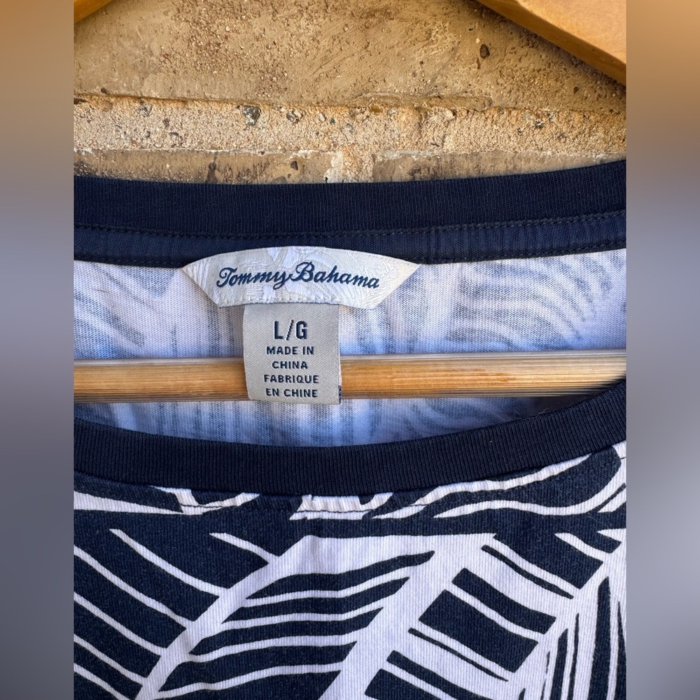 Tommy Bahama Navy & White Leaf Printed Short Sleeve Women's Dress size Large - Picture 4 of 7
